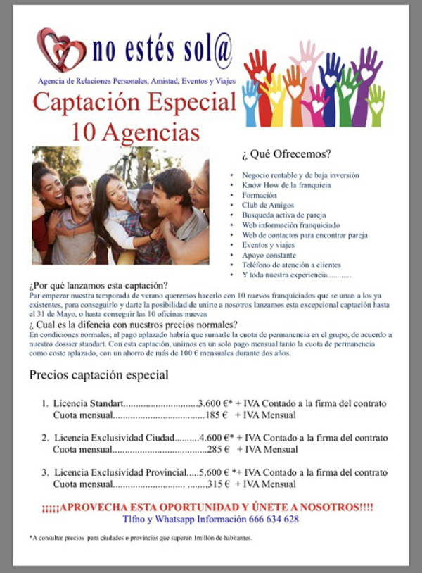 No Estés Sol@, Lanza una Captación Especial de 10 Agencias desde 3.600€