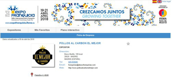 Pollos al carbón “El Mejor” estará presente en Expofranquicias los próximos días 19, 20 y 21 de abril en IFEMA (Madrid).
