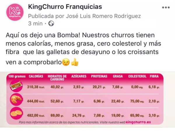 KingChurro®salud . nuestra receta tiene menos calorías que las galletas!!!