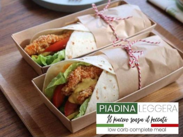 Novedad mundial, comer Piadina Leggera Italia, Rol.lo tipo panino, comida completa muy saludable, deliciosa baja en carbohidratos, proteinica con fibra ensalada tipo bocadillo con bebida saludable por solo 4,95 € 