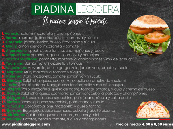 Piadina Leggera Italia ofrece al primer franquiciado de cada zona la Master franquicia de amplia zona para 15 locales