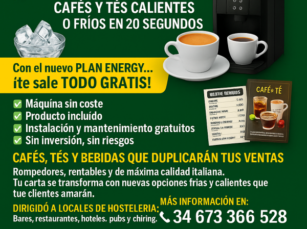 Cafeyteitalia.com a hosteleria te proponemos maquinas, producto, marketing, todo incluido gratis con paln Energy, informate