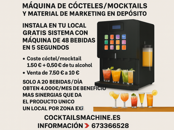 Super promoción en la franquicia Cocktailsmachine maquinaria y marketing en depósito, solo una por zona, gran oportunidad