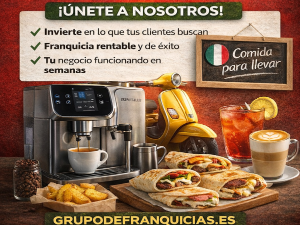 Take Away, delivery, street food, catering, negocio facil, buscado, exclusivo de Italia, zonas y productos exclusivos, ni te lo pienses, grupodefranquicias.es