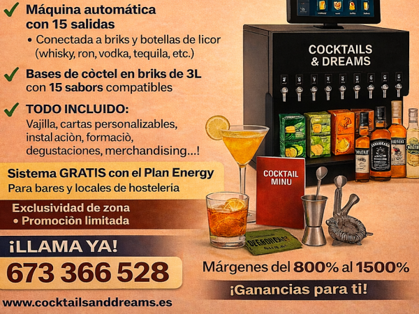 Diferenciate!! bares,restaurantes, pubs,discotecas, hoteles, catering, 48 cocktails/mocktail en 5 segundos de Barman!! Gratis!! con plan Energy