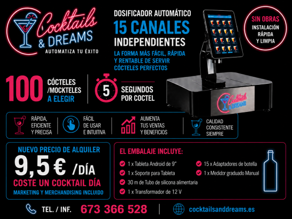 Unica franquicia de servicio de 100 tipos de cocktails/mocktails en 5 segundos, donde quieras.