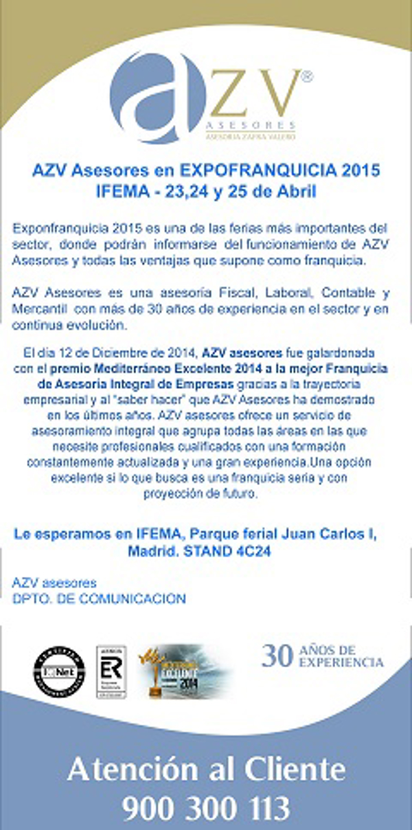 AZV Asesores franquicias estarán en Expofranquicia 2015 - Ifema - 23,24 y 25 abril 