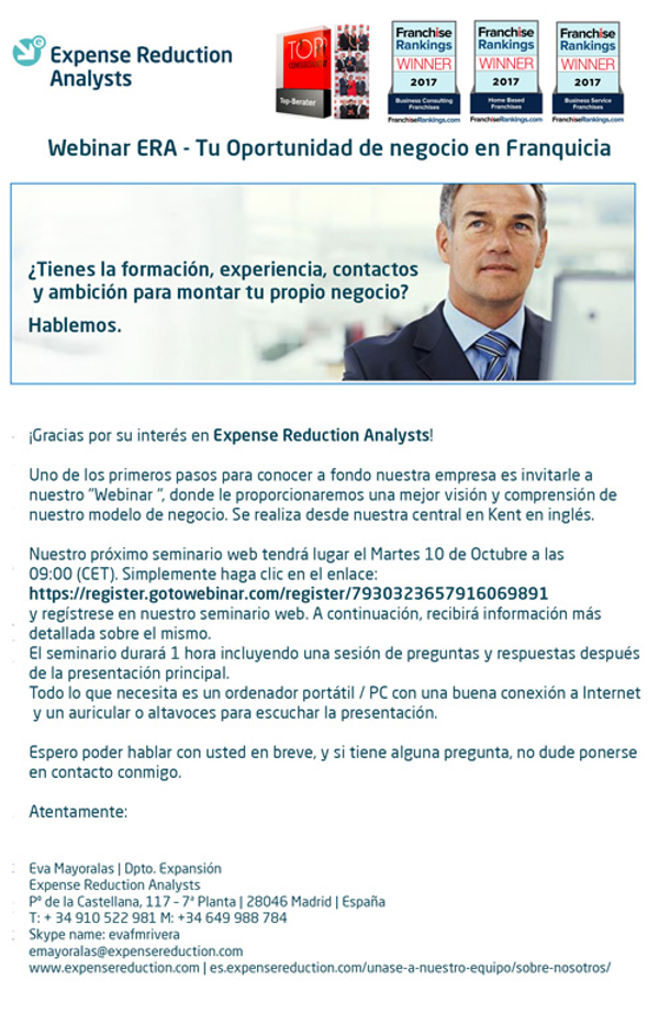 Webinar de la franquicia ERA el próximo 10 de octubre